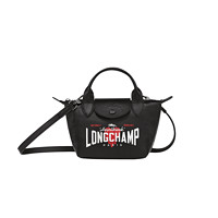 LONGCHAMP 珑骧 X EU Le Pliage Cuir系列 女士羊皮饺子包 L1500EUA001 黑色 迷你