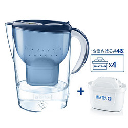 1壶4芯BRITA 碧然德滤水壶MARELLAXL3.5L(蓝)+Maxtra多效净水滤芯3只/盒