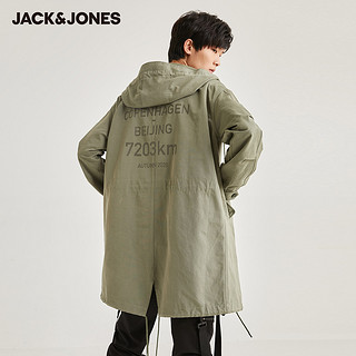 JackJones 杰克琼斯 休闲中长款连帽风衣外套春男潮流帅气 220321019 175/96A/M E05深黄绿色1