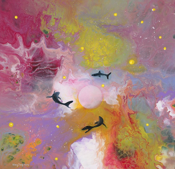 王唐糖梦境艺术版画抽象梦幻装饰画尺寸5050cm原木框