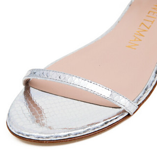 斯图尔特·韦茨曼 STUART WEITZMAN 女士银色蛇纹牛皮凉鞋 MERINDA FLAT MINI PRNT MET SNAKE SILVER 39