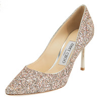 周仰杰 JIMMY CHOO 女士ROMY 85系列闪粉色闪光织物尖头高跟鞋 ROMY 85 KSZ 182 VIOLA MIX 36.5