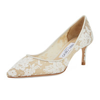 周仰杰 JIMMY CHOO 女士ROMY 60系列象牙白花卉蕾丝纳帕羊皮尖头高跟鞋 ROMY 60 ORE 010 IVORY 36