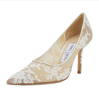周仰杰 JIMMY CHOO 女士LOVE 85系列系列象牙花卉蕾丝纳帕羊皮尖头高跟鞋 LOVE 85 ORE 010 IVORY 38