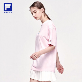 FILA ATHLETICS斐乐女士短袖T恤2021夏季新款时尚舒适LOGO运动短T 亮粉-LP 175/92A/XL