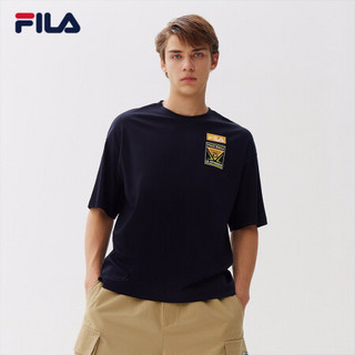 FILA 斐乐官方 男士短袖T恤2021年夏季新款纯棉宽松上衣 传奇蓝-NV 170/92A/M