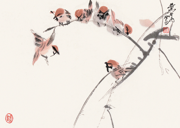 荣宝斋黄胄麻雀30cm20cm装饰画宣纸