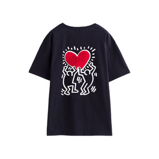 TOYOUTH 初语 Keith Haring联名系列 男女款短袖T恤 KH8120131139 活性黑 XXL