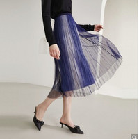 2021年春新品松紧腰时尚拼接网纱星空气质半身裙女 XL 藏青色