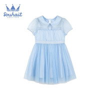 水孩儿童装女童网纱半袖裙连衣裙2021年夏季新款女中童女童淑女半袖裙连衣裙公主裙 普鲁士蓝 120