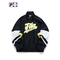 FILA FUSION 潮牌男子梭织外套2021春夏新款时尚撞色运动宽松夹克 深黑-BK（宽松版型，建议拍小一码） 165/88A/S