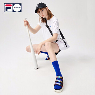 FILA FUSION 斐乐潮牌针织短袖衫2021夏季新品印花圆领宽松T恤女 标准白-WT 175/92A/XL