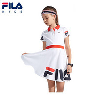 FILA斐乐童装儿童短袖连衣裙2021夏季新款女童优雅洋气休闲裙子薄 标准白-WT 160cm