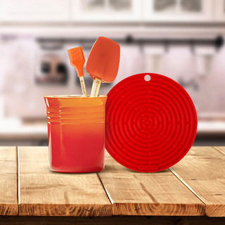 法国 Le Creuset酷彩硅胶隔热垫锅铲座锅勺油刷4件套厨房配件（4、红色）