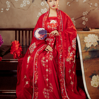 河汉涓埃 汉服 窦皇后 女士大袖衫 红色 XS