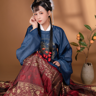 河汉涓埃 明制汉服 玉麒麟 女士圆领短袄 藏蓝 XS