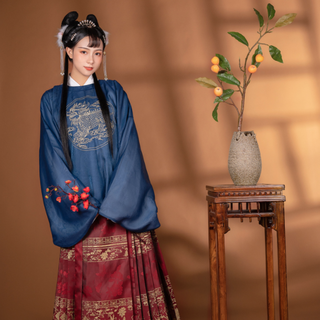 河汉涓埃 明制汉服 玉麒麟 女士圆领短袄 藏蓝 XS