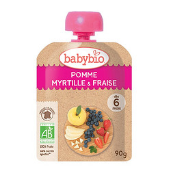 伴宝乐Babybio法国原装进口婴幼儿童有机混合多种水果辅食泥果泥 苹果/蓝莓/草莓 90g/袋