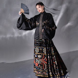 河汉涓埃 明制汉服 胧月 女士马面裙 黑色 XS