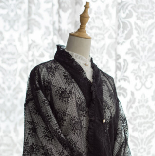 CEL洋装设计 Lolita洛丽塔 和风 怀石浪屿 女士蕾丝羽织 黑色 M