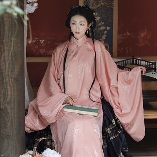 卿如故 明制汉服 卿六 女士立领斜襟长袄 粉色 S