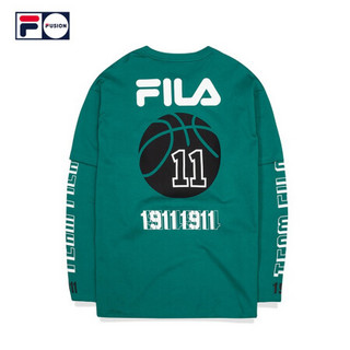FILA FUSION 斐乐 男子T恤 2020运动新款潮流时尚宽松篮球长袖T 浅孔雀蓝BU（宽松版型，建议拍小一码） 160/84A/XS