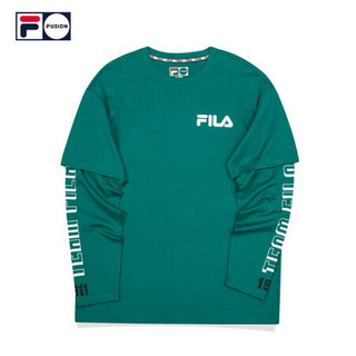 FILA FUSION 斐乐 男子T恤 2020运动新款潮流时尚宽松篮球长袖T 浅孔雀蓝BU（宽松版型，建议拍小一码） 160/84A/XS