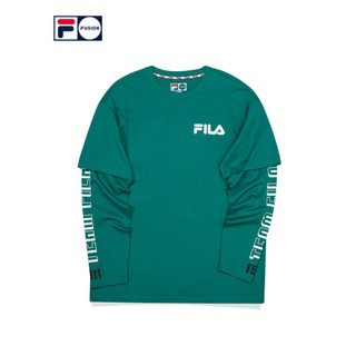 FILA FUSION 斐乐 男子T恤 2020运动新款潮流时尚宽松篮球长袖T 浅孔雀蓝BU（宽松版型，建议拍小一码） 160/84A/XS
