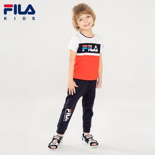 FILA KIDS 斐乐儿童男T恤纯棉2021夏儿童打底衫韩潮洋气半袖上衣 火红-RD 110