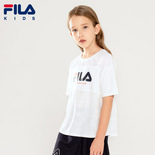 FILA KIDS 斐乐儿童短袖T恤2021年夏季新款时尚潮流简约上衣女孩 标准白-WT 150cm