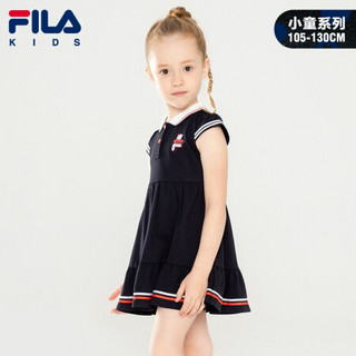 FILA（斐乐）童装女童针织连衣裙2021年夏季新款儿童时尚洋气小童裙子 传奇蓝-NV 130cm