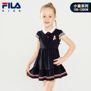 FILA（斐乐）童装女童针织连衣裙2021年夏季新款儿童时尚洋气小童裙子 传奇蓝-NV 130cm