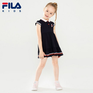 FILA（斐乐）童装女童针织连衣裙2021年夏季新款儿童时尚洋气小童裙子 传奇蓝-NV 130cm