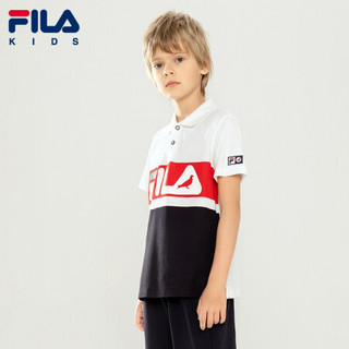 FILA KIDS 斐乐儿童 男童短袖polo衫2021夏新款儿童中大童纯棉T恤 标准白-WT 165