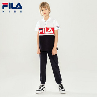 FILA KIDS 斐乐儿童 男童短袖polo衫2021夏新款儿童中大童纯棉T恤 标准白-WT 165