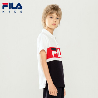 FILA KIDS 斐乐儿童 男童短袖polo衫2021夏新款儿童中大童纯棉T恤 标准白-WT 165