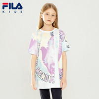 FILA KIDS斐乐儿童童装女童短袖T恤2021夏新款中大童宽松纯棉上衣 满印-PT 140cm