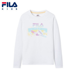 FILA KIDS斐乐儿童女童长袖t恤2021春装新款白色上衣中大童打底 标准白-WT 160cm