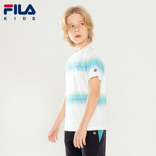 FILA KIDS斐乐儿童男孩短袖T恤2021年夏季新款中大童撞色条纹上衣 标准白-WT 165cm