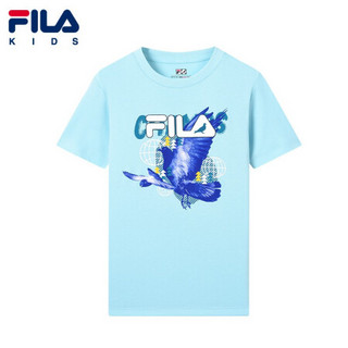 FILA KIDS斐乐儿童短袖T恤2021春季新款男中大童纯棉运动半袖上衣 雅孜蓝-LB 130cm