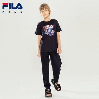 FILA KIDS斐乐儿童短袖T恤2021春季新款男中大童纯棉运动半袖上衣 传奇蓝-NV 160cm