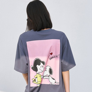 MO&Co. 摩安珂 史努比联名系列 女士短袖T恤 MBA2TEE020 灰蓝色 XS