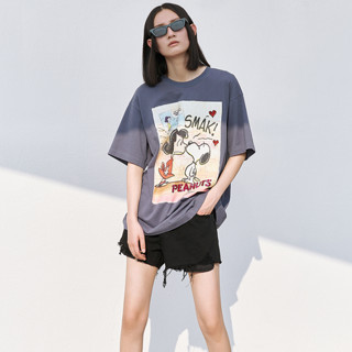 MO&Co. 摩安珂 史努比联名系列 女士短袖T恤 MBA2TEE020 灰蓝色 S