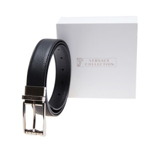范思哲 VERSACE COLLECTION男式黑色皮革荔枝纹针扣腰带V910227 VM00045 V000V 95