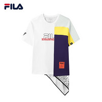 FILA x MIHARA斐乐官方 男子短袖2021夏季新款拼接宽松T恤 标准白-WT 180/100A/XL