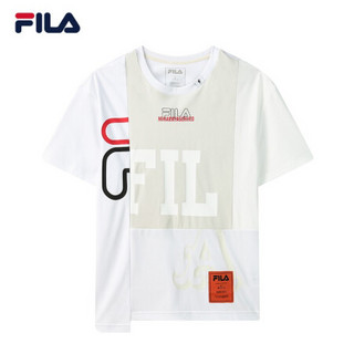 FILA x MIHARA斐乐官方 男子短袖2021夏季新款圆领拼接宽松T恤 标准白-WT 175/96A/L