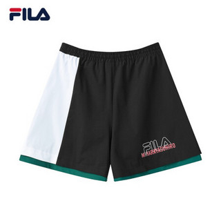 FILA×MIHARA 斐乐女士梭织短裤2021夏季新款工装休闲裤沙滩裤潮 正黑色拼白色-BK 170/70A/L