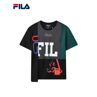 FILA x MIHARA斐乐官方 男子短袖2021夏季新款圆领拼接宽松T恤 正黑色-BK 165/88A/S