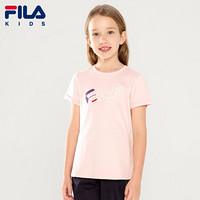 FILA KIDS 斐乐儿童女孩短袖2021年夏季新款可爱圆领粉色上衣 K12G121107F 清新粉-LP 150