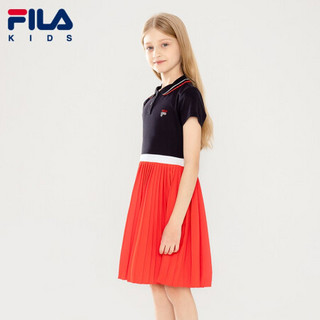 FILA KIDS斐乐儿童女童连衣裙两件套2021夏装新款儿童中大童裙子 传奇蓝-NV 140